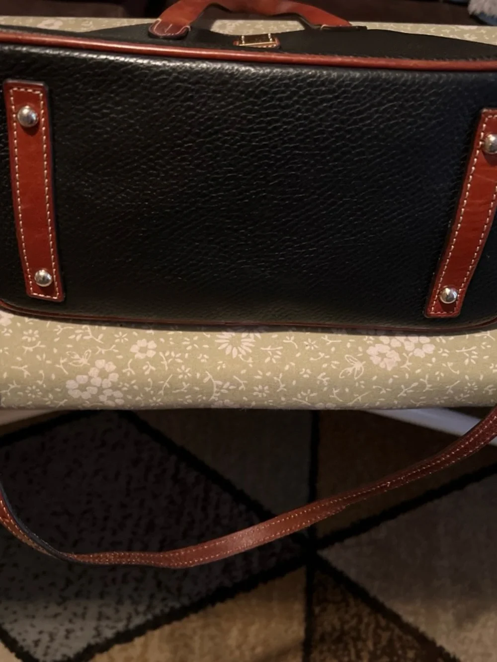 Dooney & Bourke Black Satchel with Red-Brown Handles